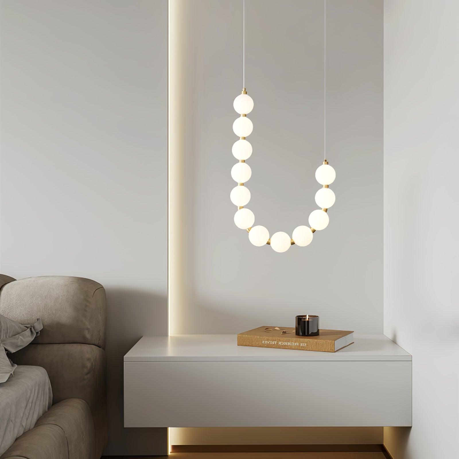Acrylic Pearl Necklace Chandelier Brass Chrome Dimmable Bedroom Dining Room — 17 to 29 Inch