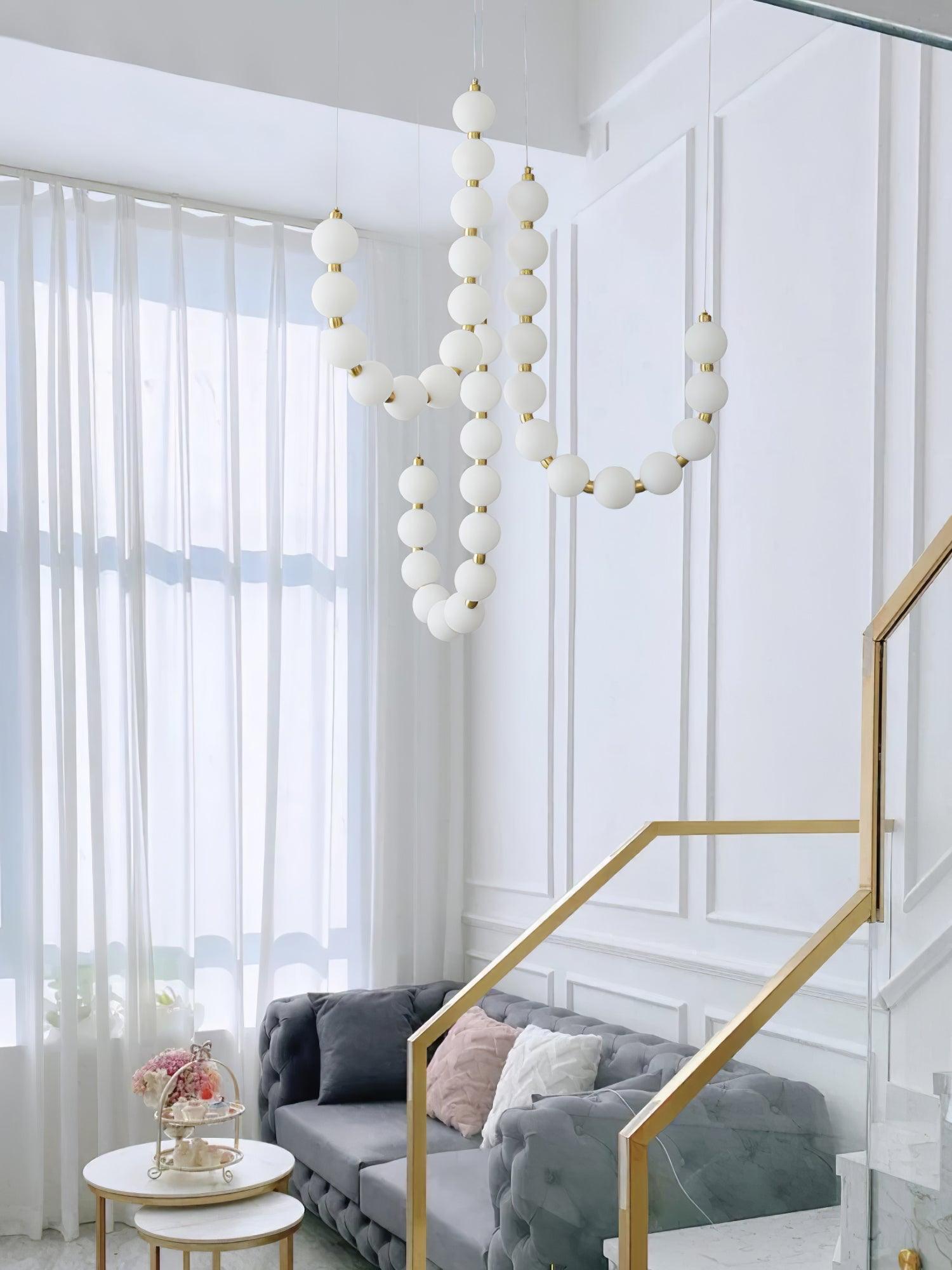 Acrylic Pearl Necklace Chandelier Brass Chrome Dimmable Bedroom Dining Room — 17 to 29 Inch