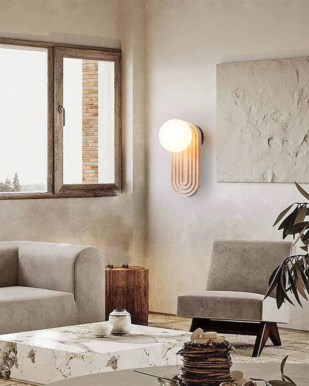 Pebivo Elegant Travertine Wall Lamp – Modern Natural Stone Sconce