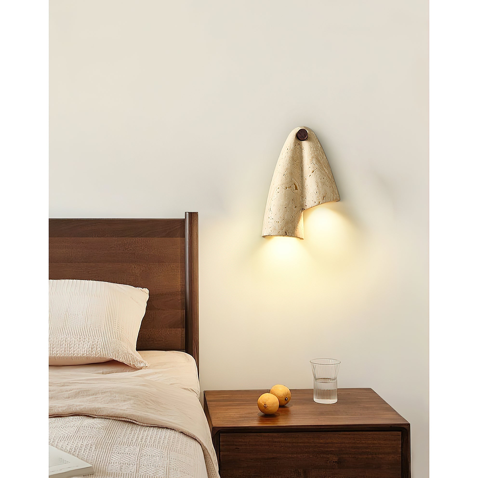 Pearlmont Travertine Wall Lamp Natural Stone LED Warm Light Bedroom Living Room — 4 Plug Options