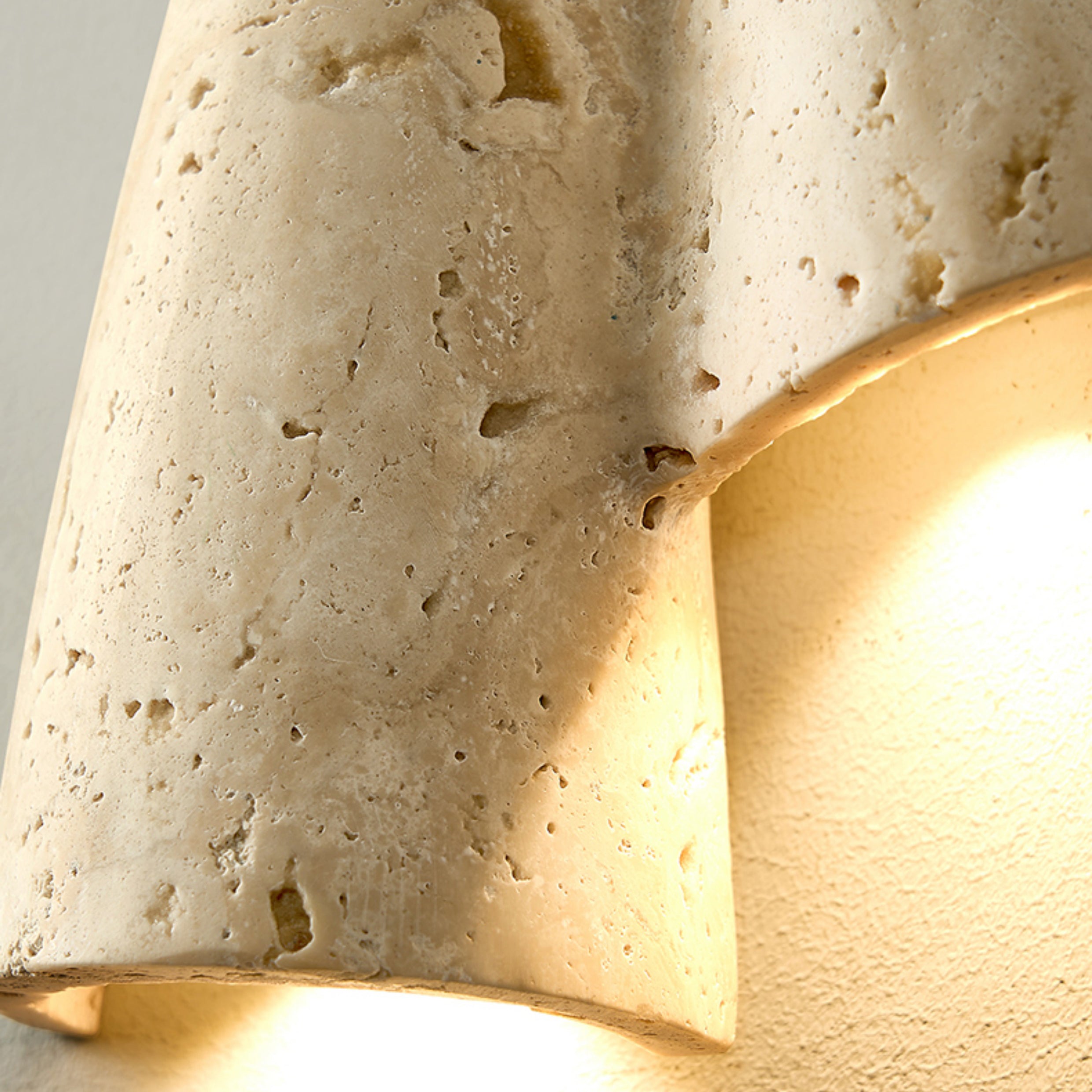 Pearlmont Travertine Wall Lamp Natural Stone LED Warm Light Bedroom Living Room — 4 Plug Options