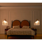 Pearlmont Travertine Wall Lamp Natural Stone LED Warm Light Bedroom Living Room — 4 Plug Options