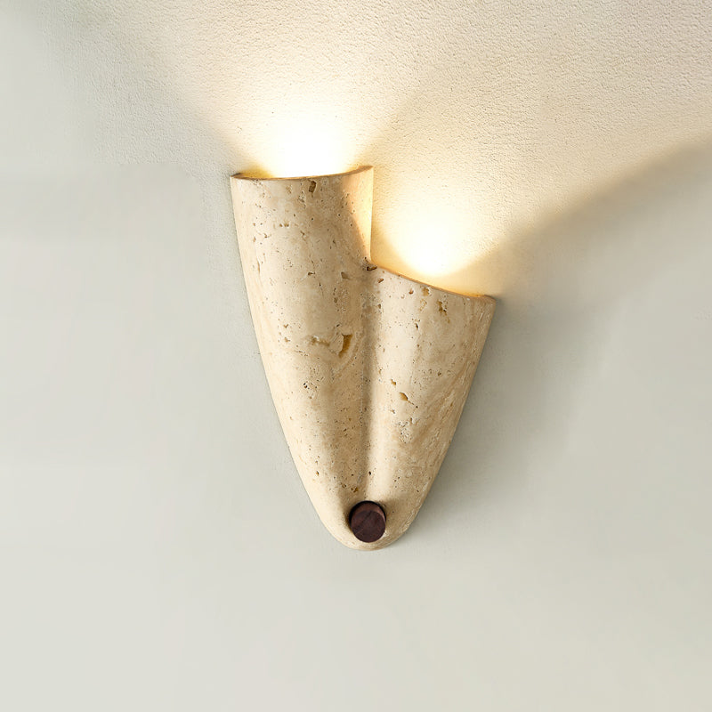 Pearlmont Travertine Wall Lamp Natural Stone LED Warm Light Bedroom Living Room — 4 Plug Options