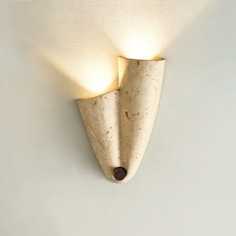 Pearlmont Travertine Wall Lamp Natural Stone LED Warm Light Bedroom Living Room — 4 Plug Options