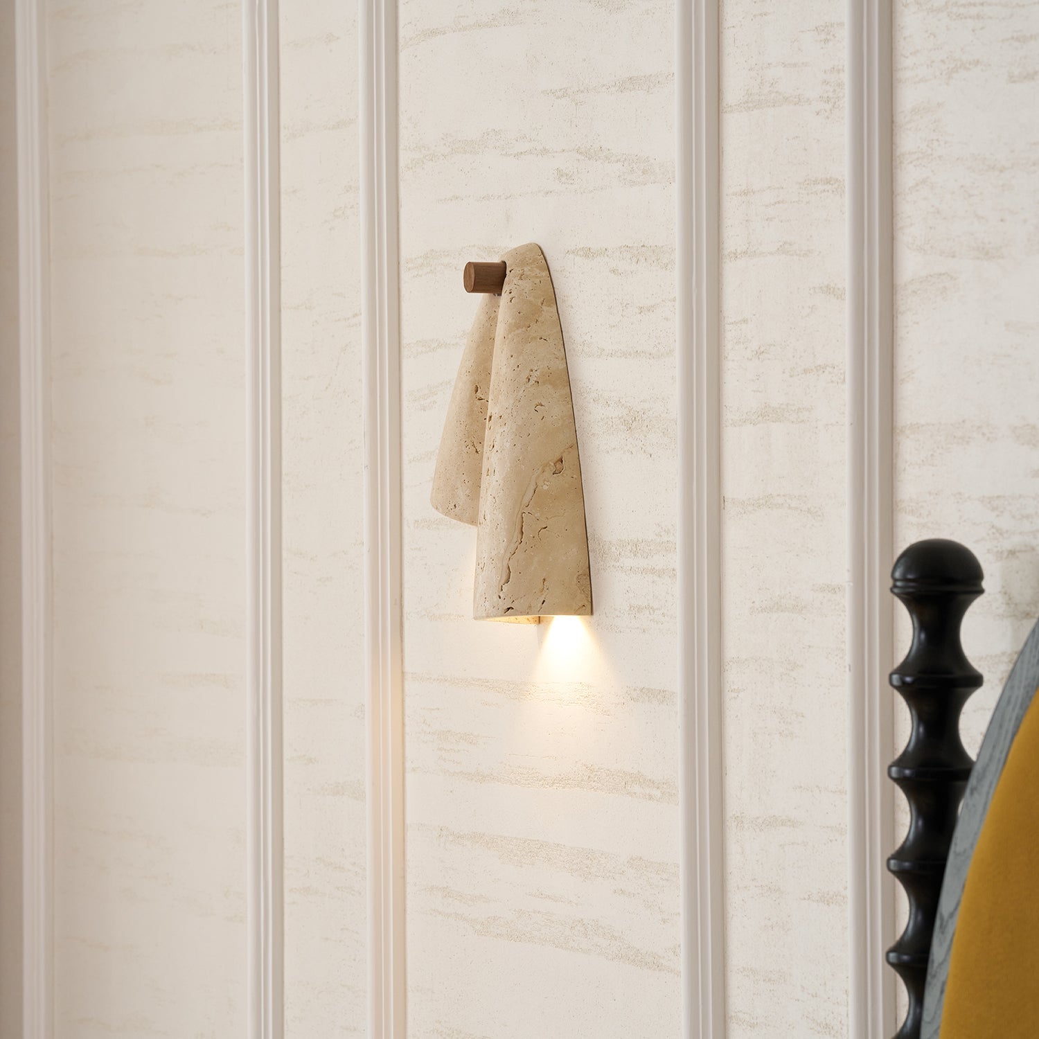 Pearlmont Travertine Wall Lamp Natural Stone LED Warm Light Bedroom Living Room — 4 Plug Options