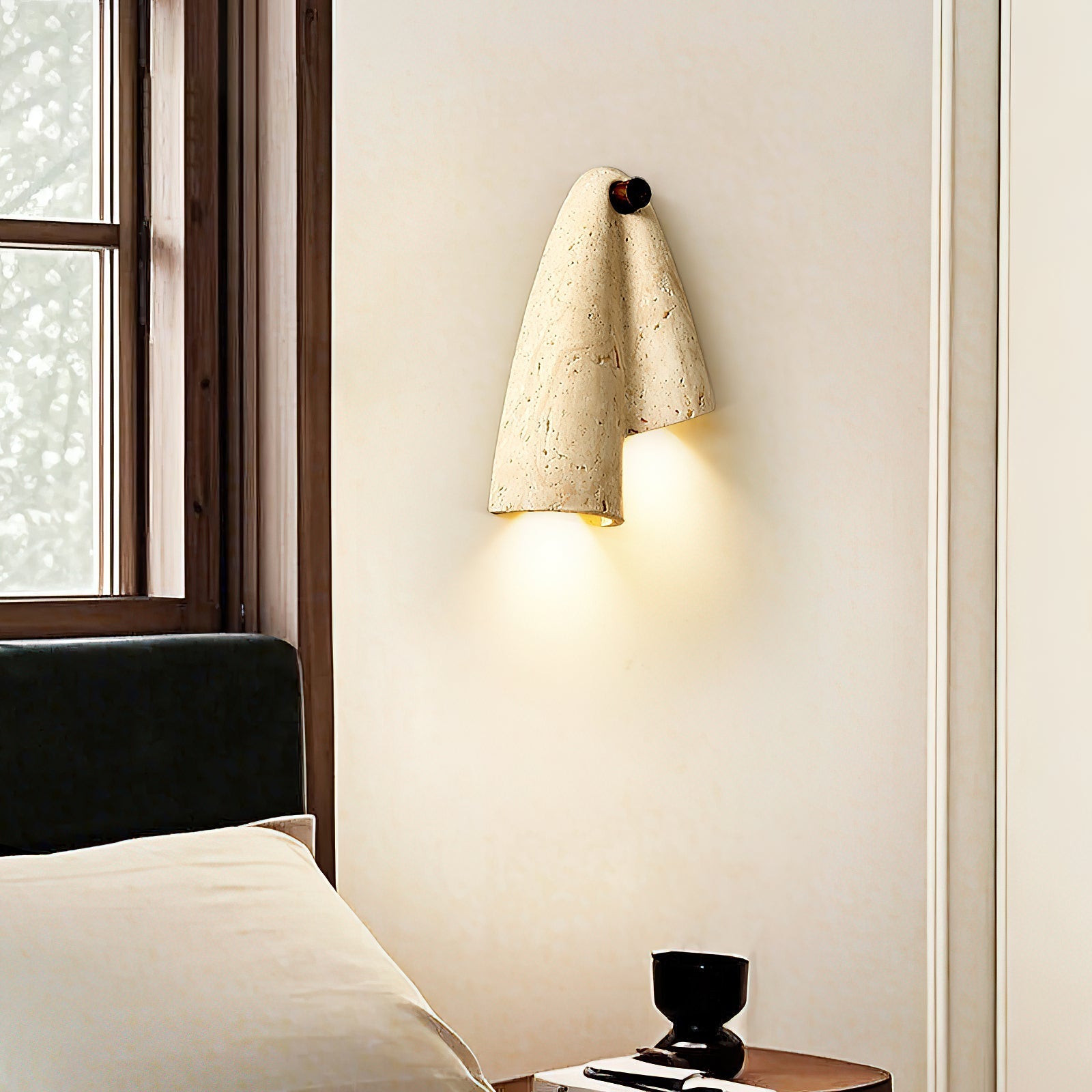 Pearlmont Travertine Wall Lamp Natural Stone LED Warm Light Bedroom Living Room — 4 Plug Options