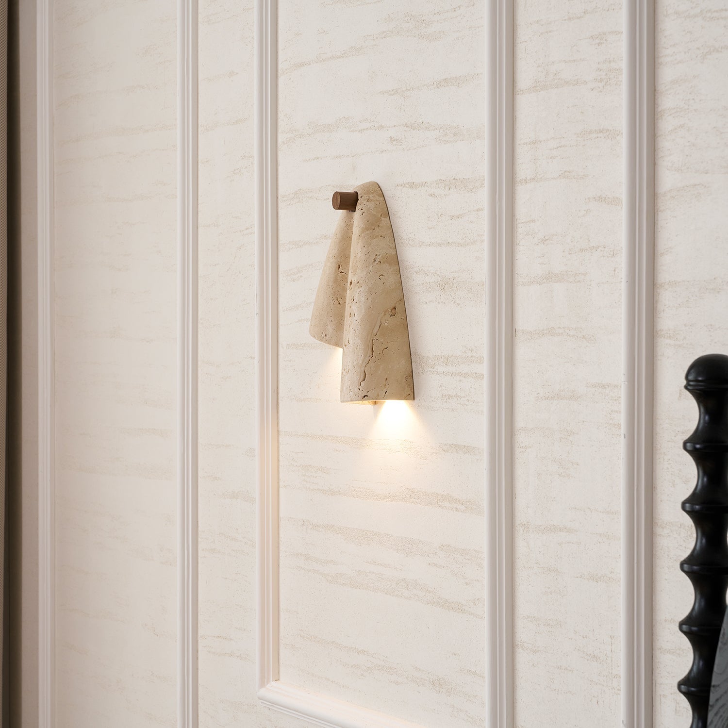 Pearlmont Travertine Wall Lamp Natural Stone LED Warm Light Bedroom Living Room — 4 Plug Options