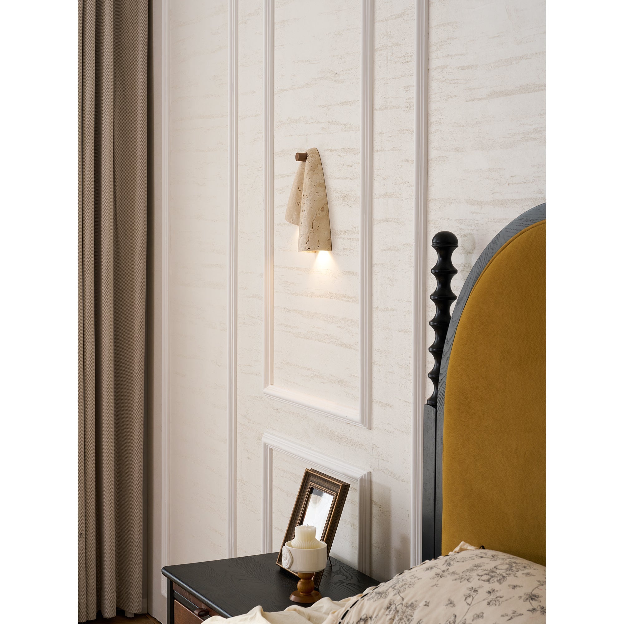 Pearlmont Travertine Wall Lamp Natural Stone LED Warm Light Bedroom Living Room — 4 Plug Options