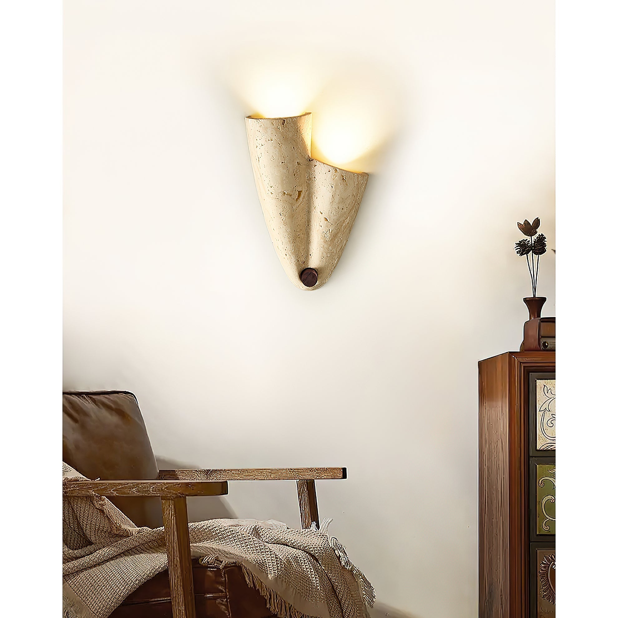 Pearlmont Travertine Wall Lamp Natural Stone LED Warm Light Bedroom Living Room — 4 Plug Options