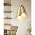 Pearlmont Travertine Wall Lamp Natural Stone LED Warm Light Bedroom Living Room — 4 Plug Options