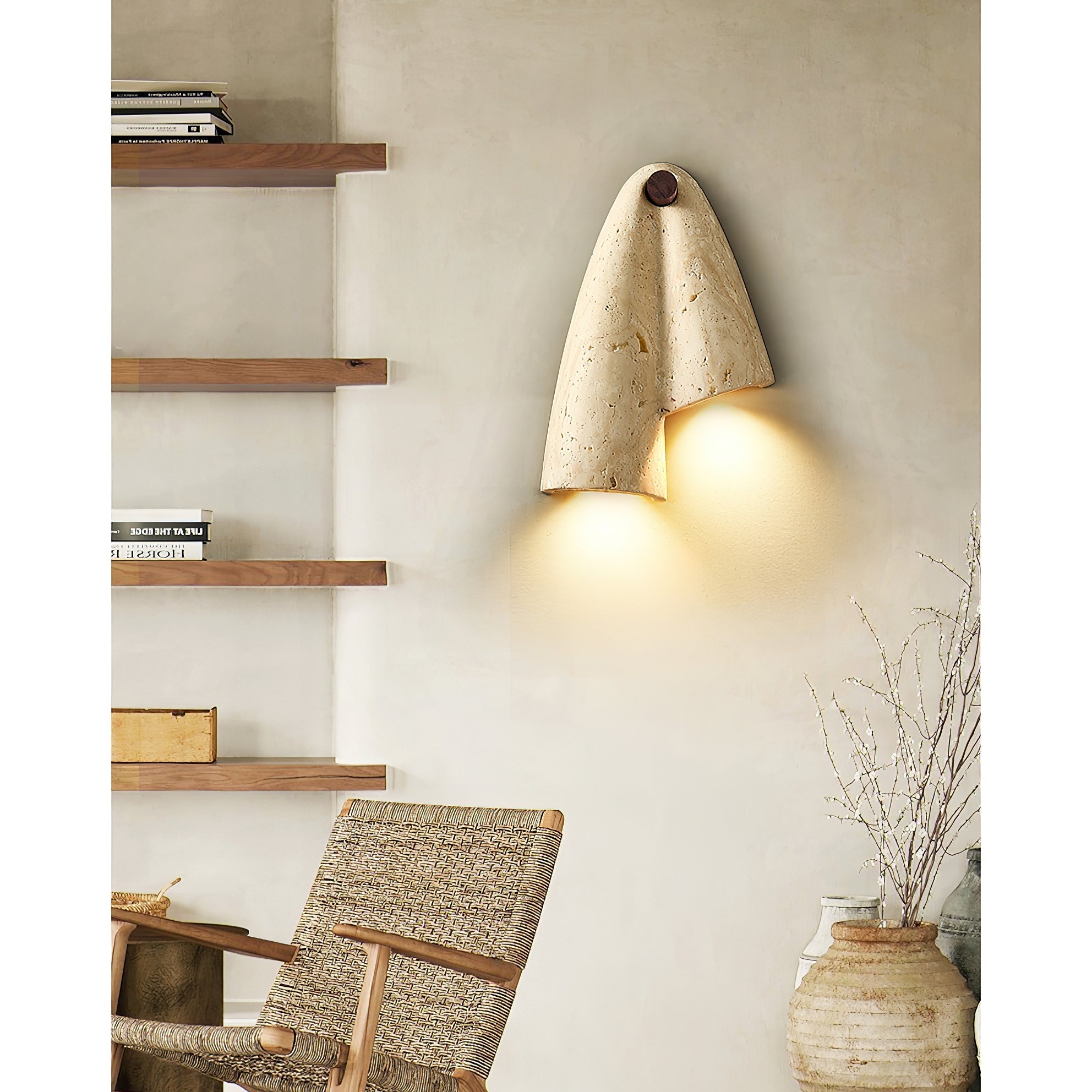 Pearlmont Travertine Wall Lamp Natural Stone LED Warm Light Bedroom Living Room — 4 Plug Options