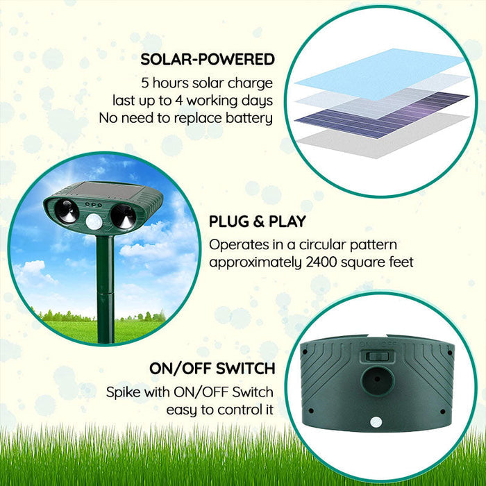 Solar-Powered Ultrasonic Animal Repeller – Motion-Activated Pest Control for Garden, Lawn & Yard