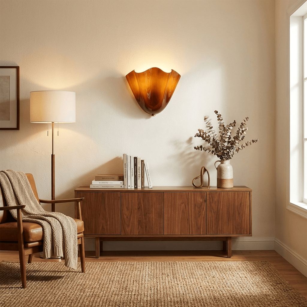 Petalia Glass Wall Sconce Art Deco LED Bedroom Living Room Hallway — Beige Green Brown Amber