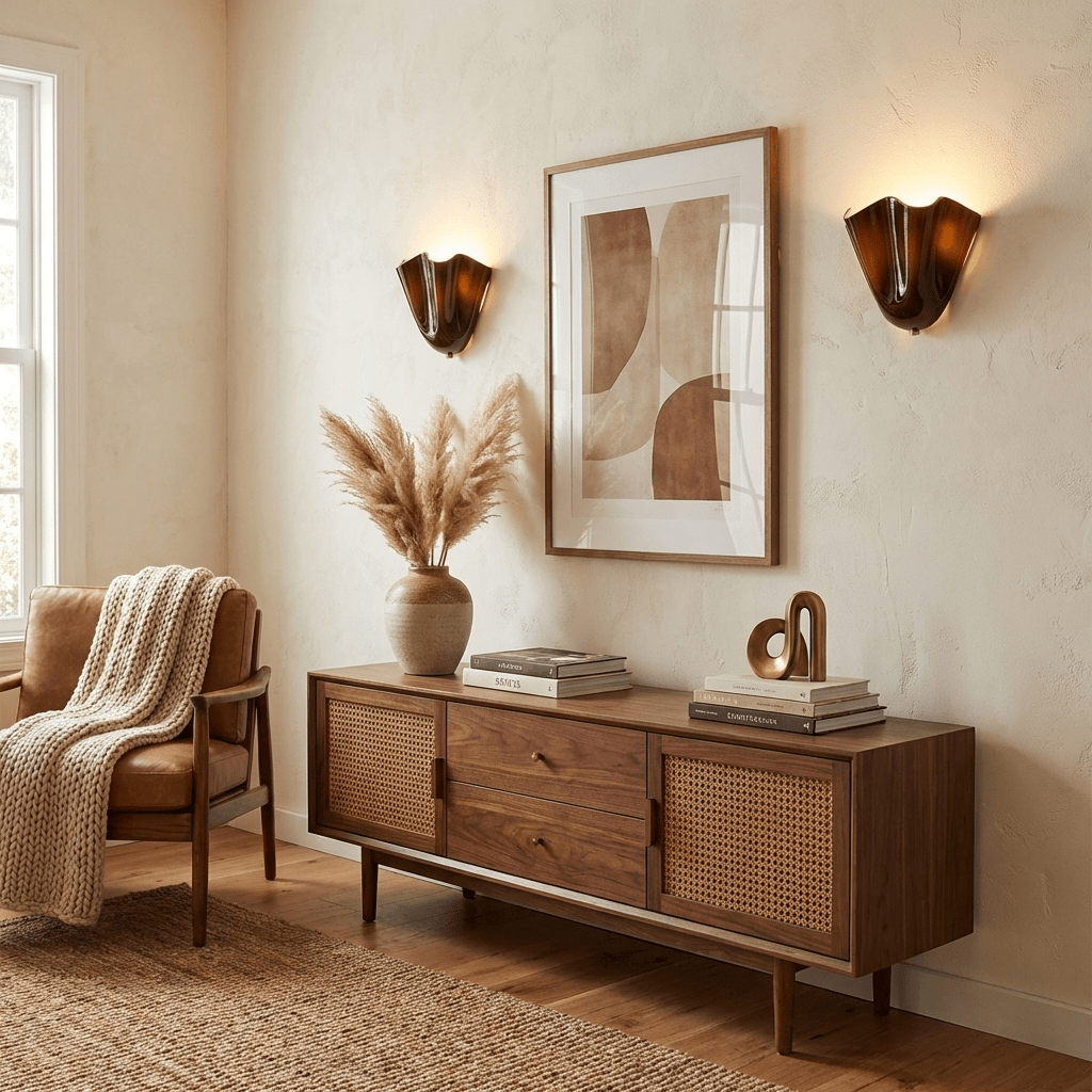 Petalia Glass Wall Sconce Art Deco LED Bedroom Living Room Hallway — Beige Green Brown Amber