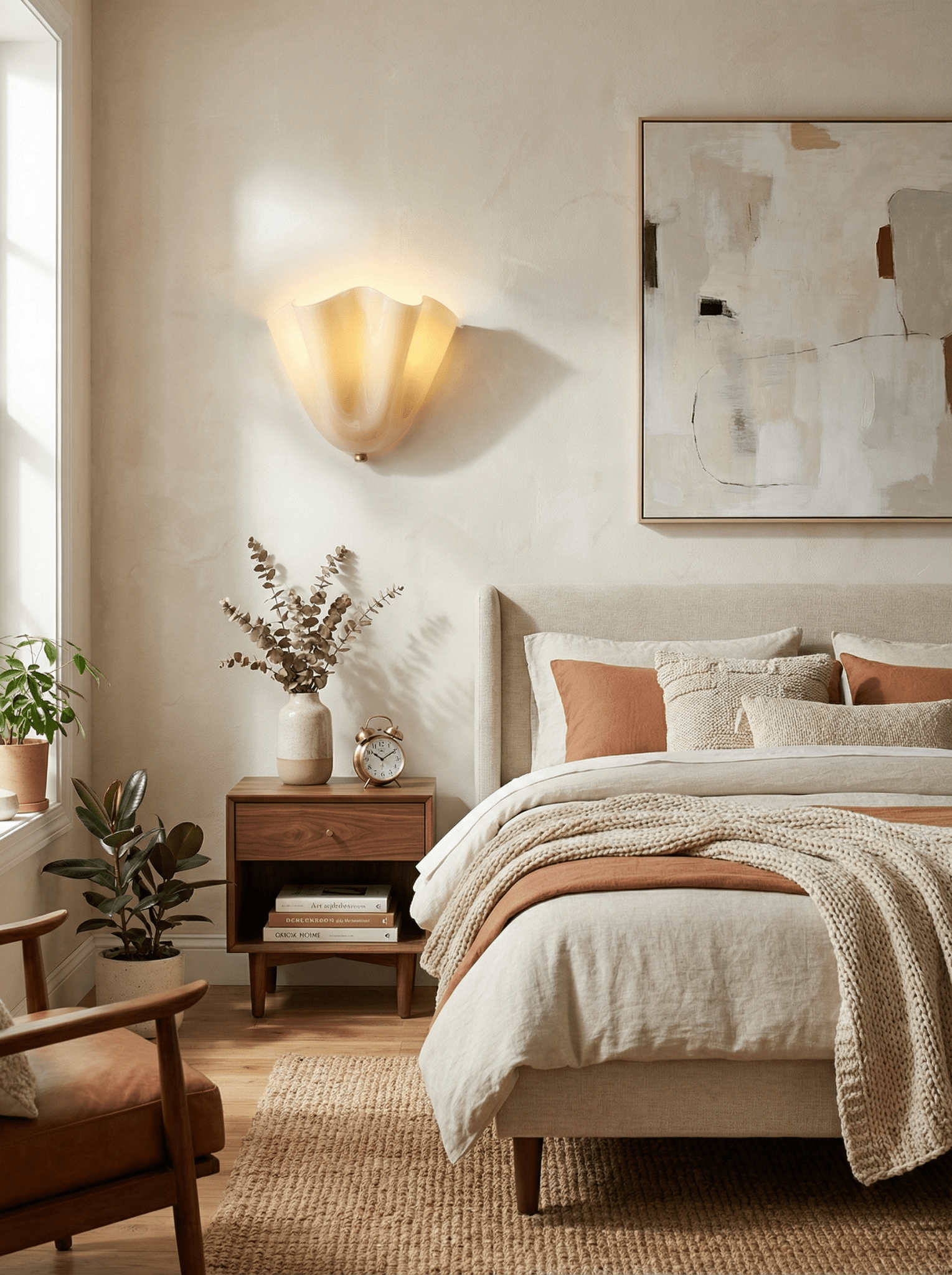 Petalia Glass Wall Sconce Art Deco LED Bedroom Living Room Hallway — Beige Green Brown Amber