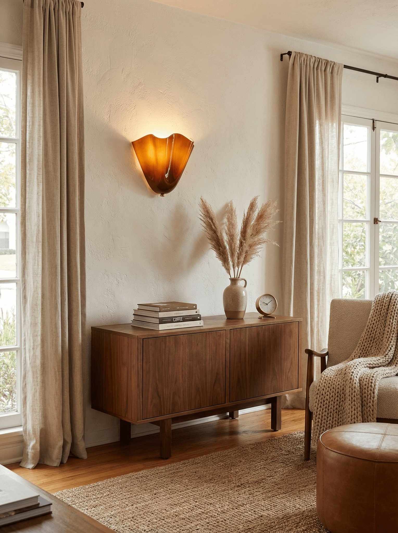 Petalia Glass Wall Sconce Art Deco LED Bedroom Living Room Hallway — Beige Green Brown Amber
