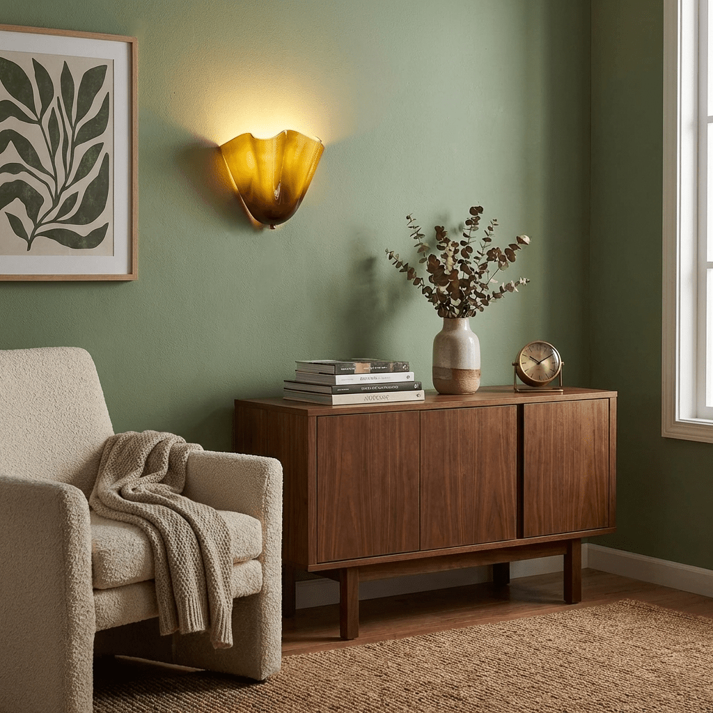 Petalia Glass Wall Sconce Art Deco LED Bedroom Living Room Hallway — Beige Green Brown Amber