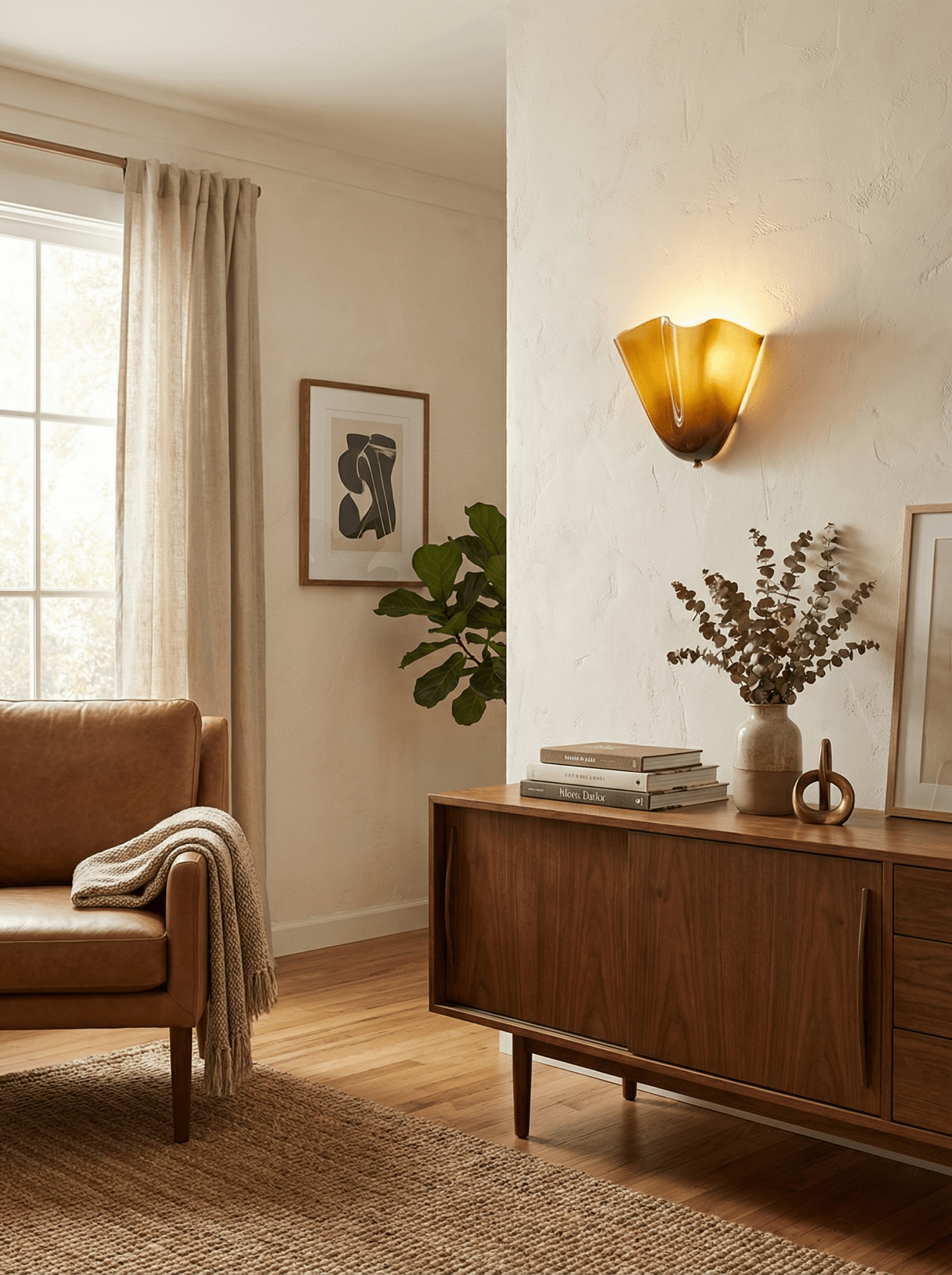 Petalia Glass Wall Sconce Art Deco LED Bedroom Living Room Hallway — Beige Green Brown Amber