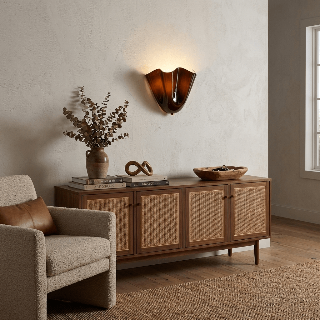 Petalia Glass Wall Sconce Art Deco LED Bedroom Living Room Hallway — Beige Green Brown Amber