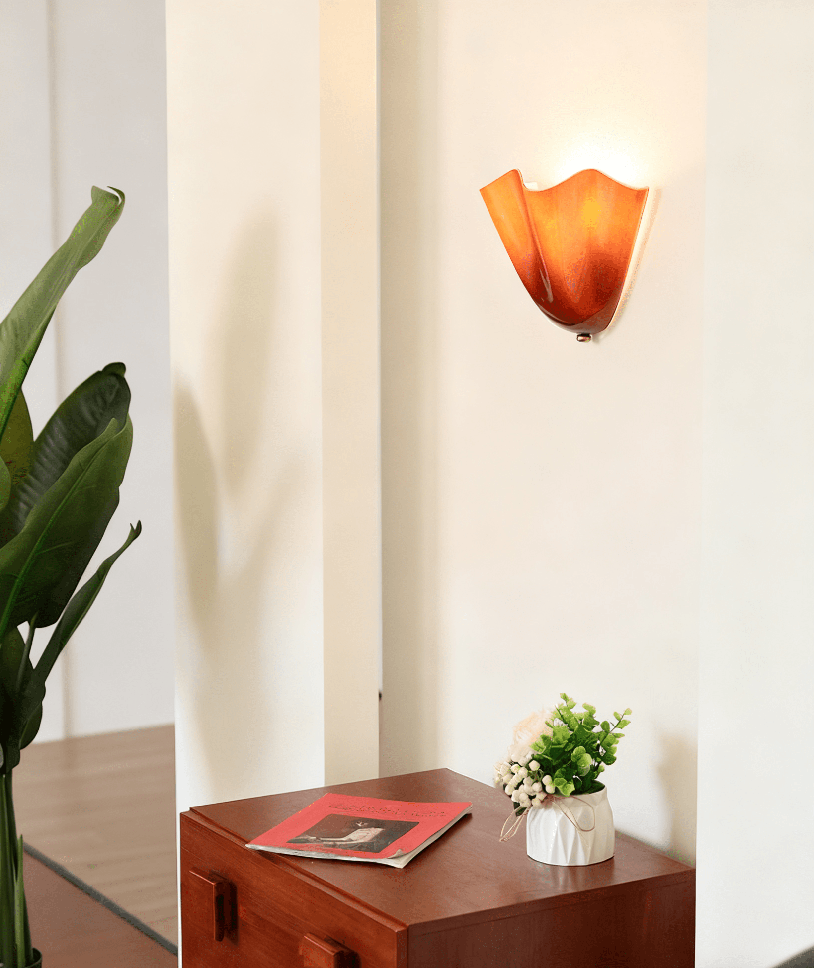 Petalia Glass Wall Sconce Art Deco LED Bedroom Living Room Hallway — Beige Green Brown Amber