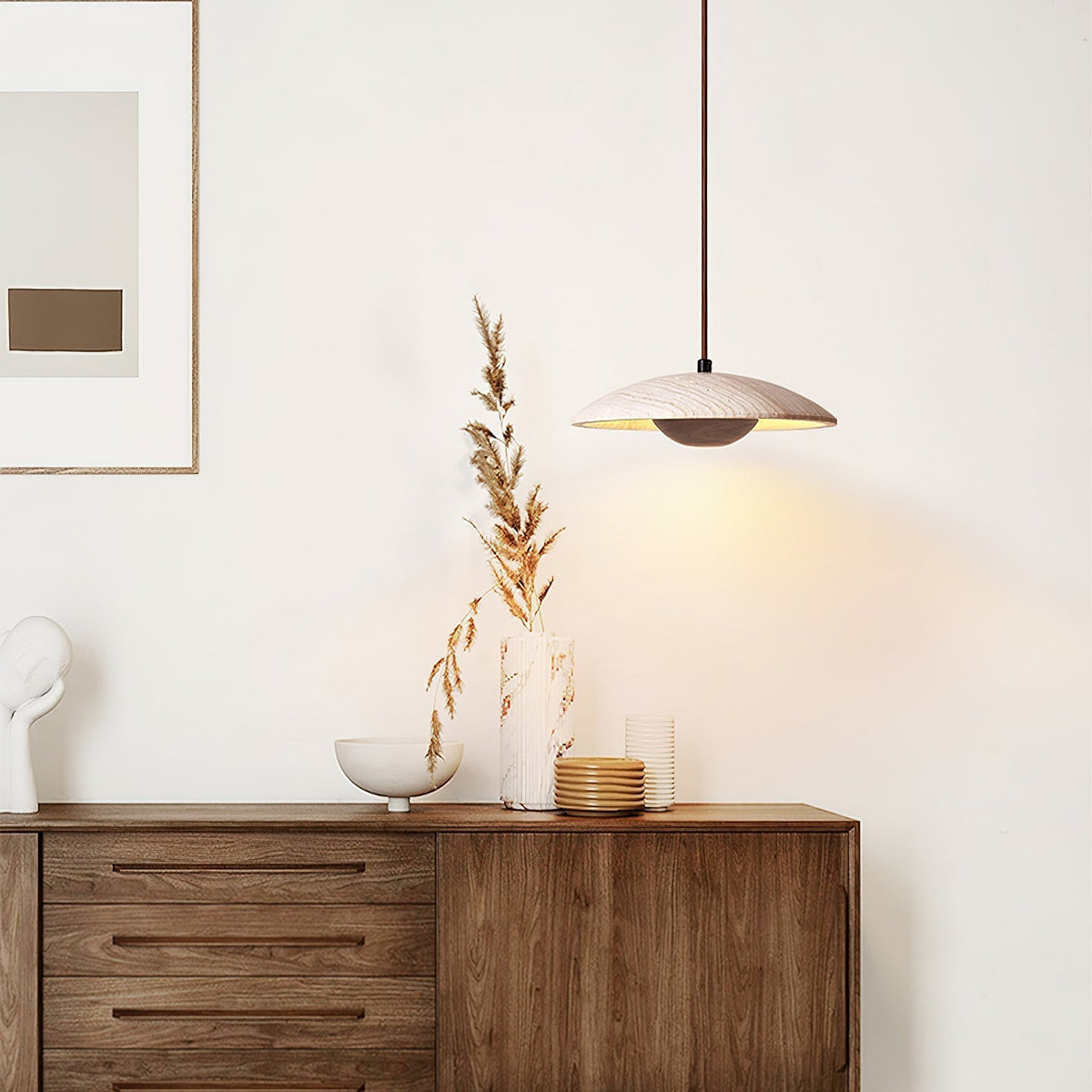 Zodore Wide-Brim Travertine Pendant Light