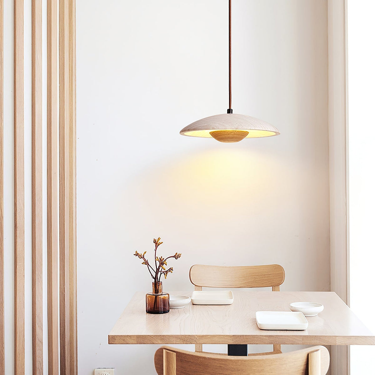 Zodore Wide-Brim Travertine Pendant Light