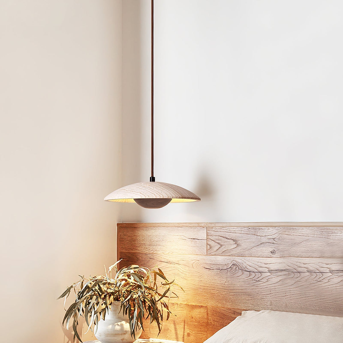 Zodore Wide-Brim Travertine Pendant Light