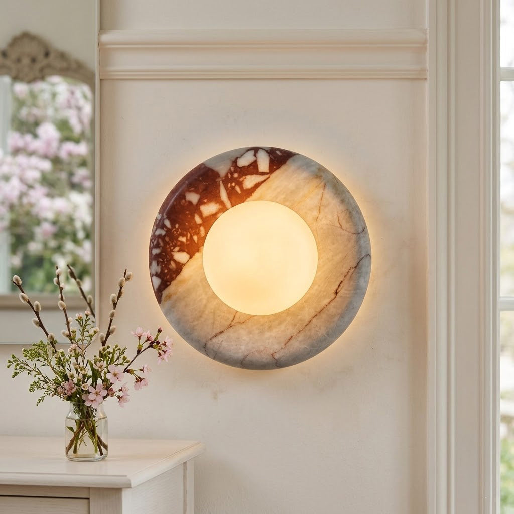 Orli Marble Wall Sconce Natural Stone LED Bedroom Living Room — Multiple Stone Selections