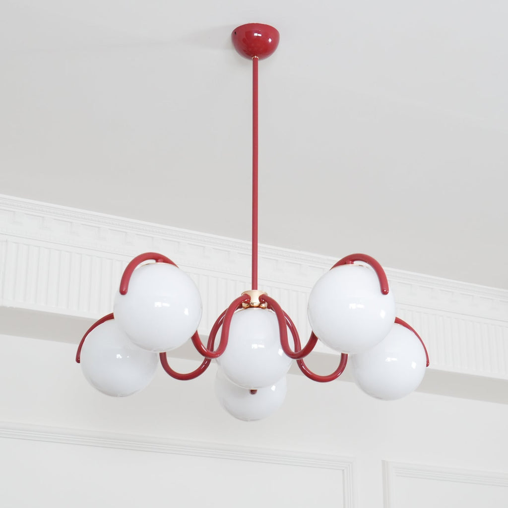 Pheva Curve Linear Chandelier Red&Silver
