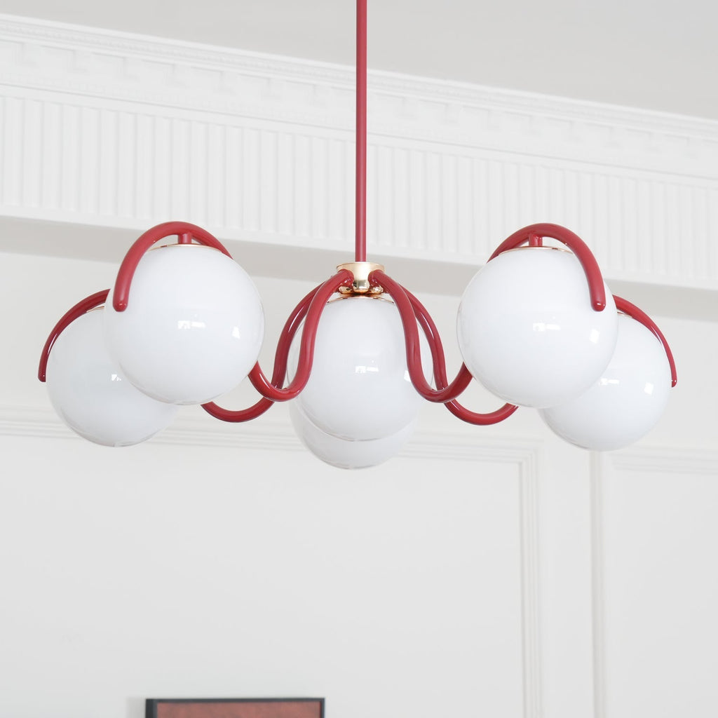 Pheva Curve Linear Chandelier Red&Silver