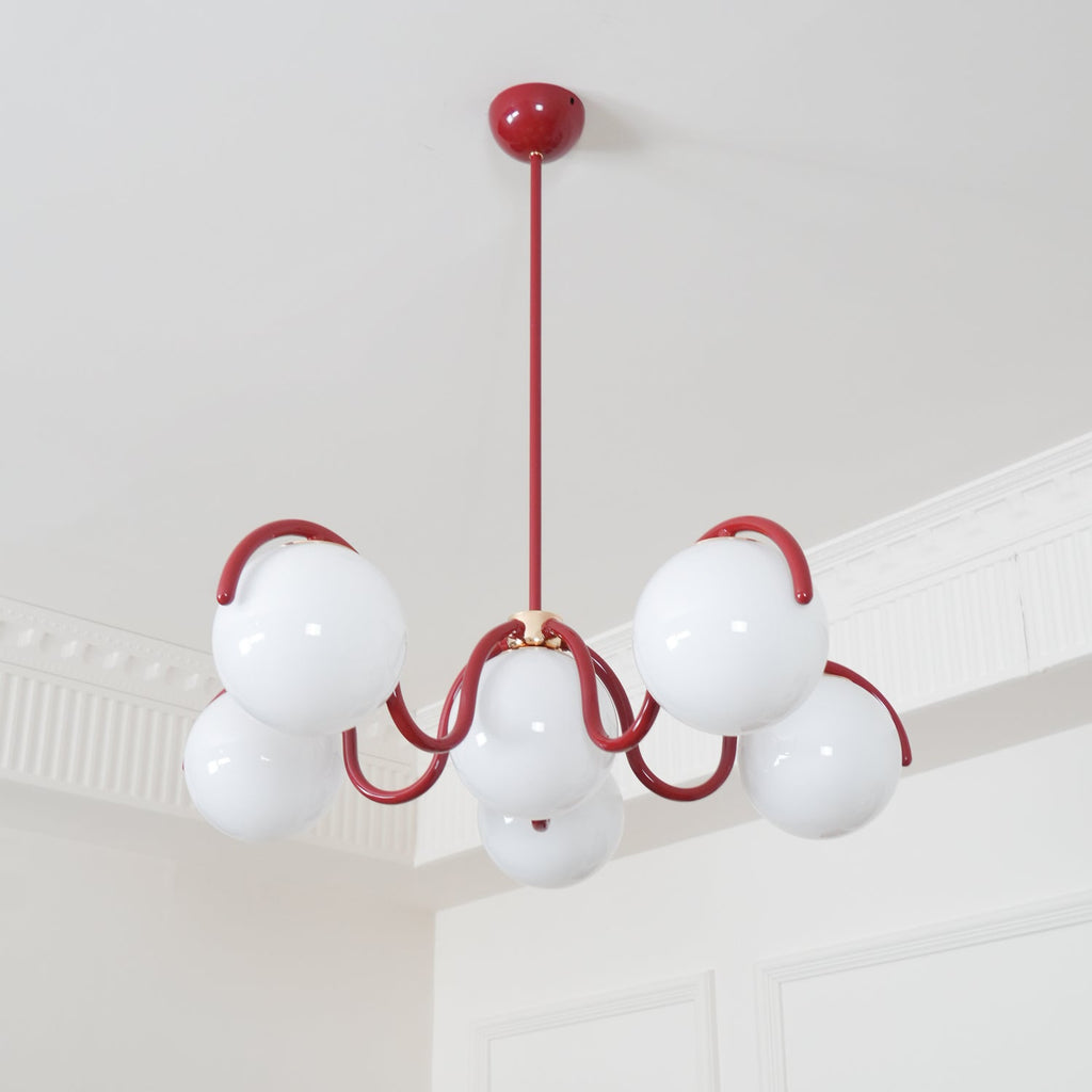 Pheva Curve Linear Chandelier Red&Silver