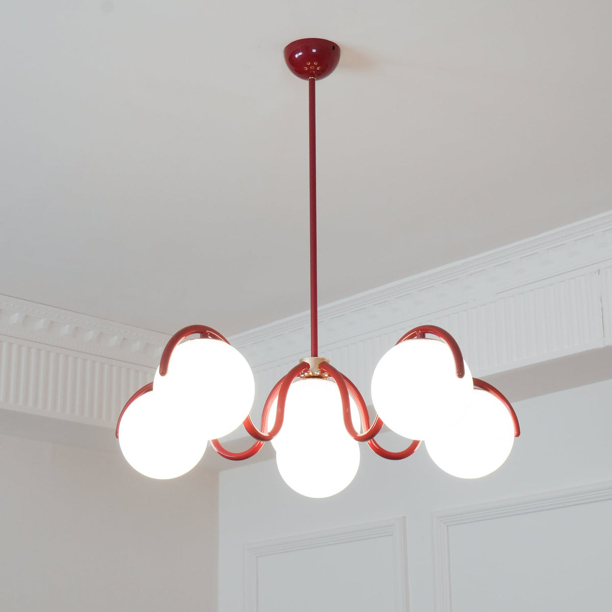 Pheva Curve Linear Chandelier Red&Silver