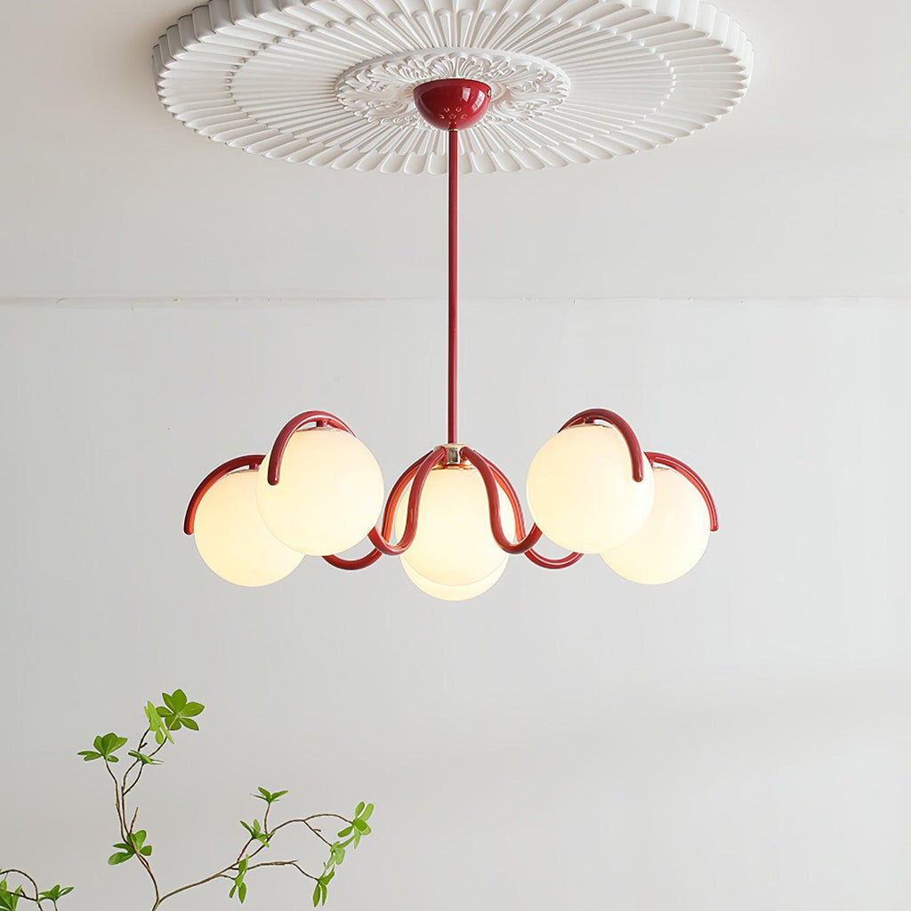 Pheva Curve Linear Chandelier Red&Silver