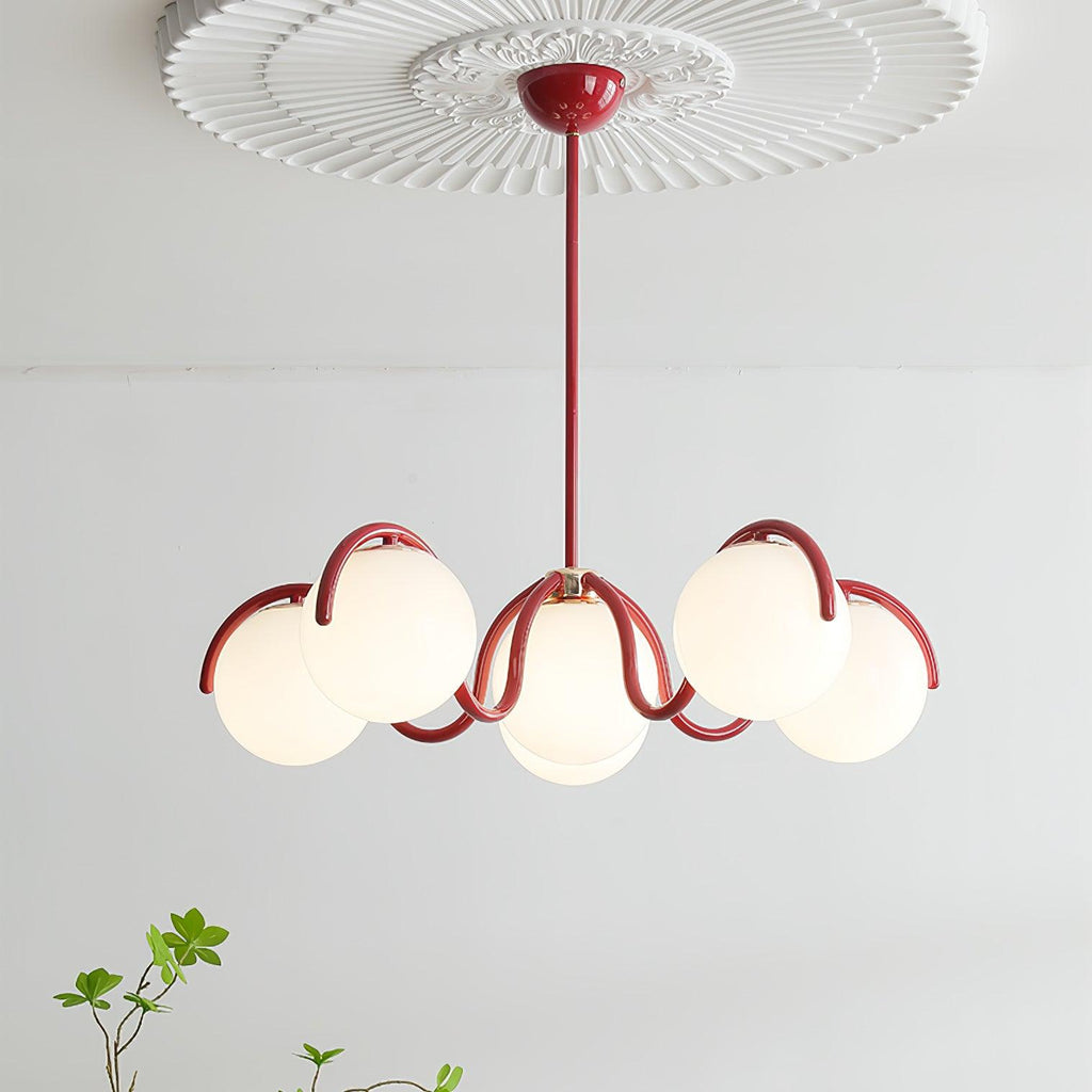 Pheva Curve Linear Chandelier Red&Silver