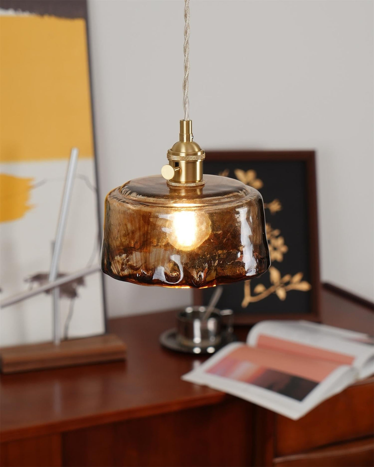 Amberlyn Vintage Amber Glass Pendant Light
