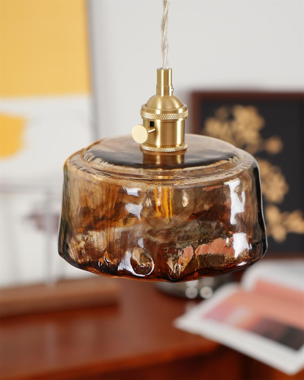 Amberlyn Vintage Amber Glass Pendant Light