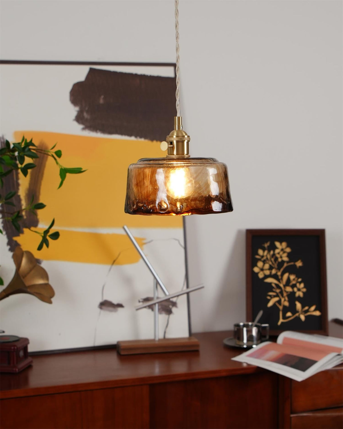 Amberlyn Vintage Amber Glass Pendant Light