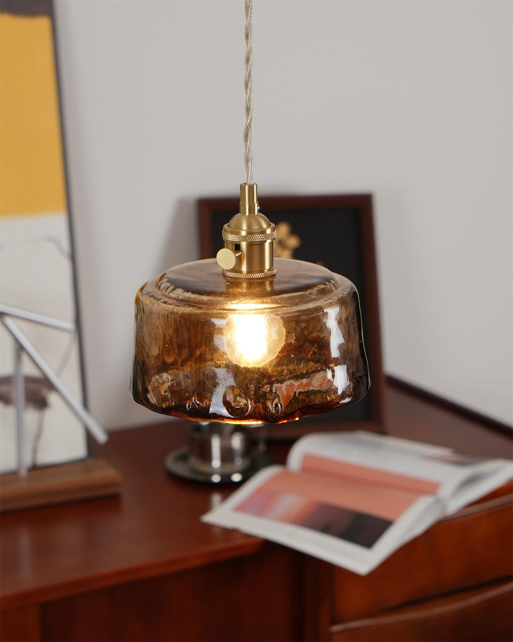 Amberlyn Vintage Amber Glass Pendant Light