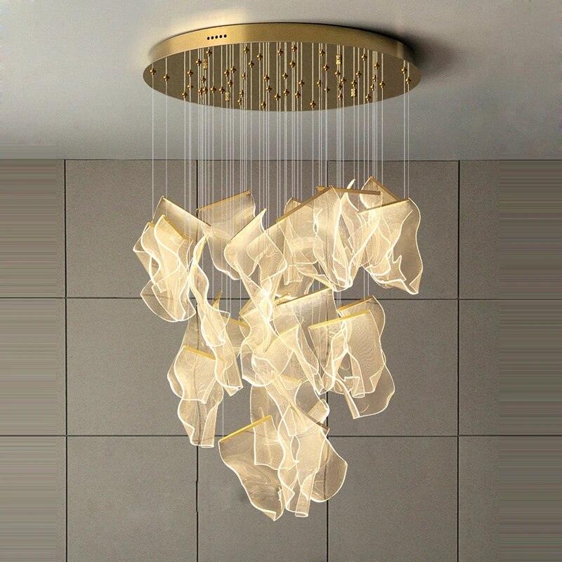 Acrylic LED Chandelier Dimmable Height Adjustable Dining Room Living Room — Gold Silver 3 to 12 Heads