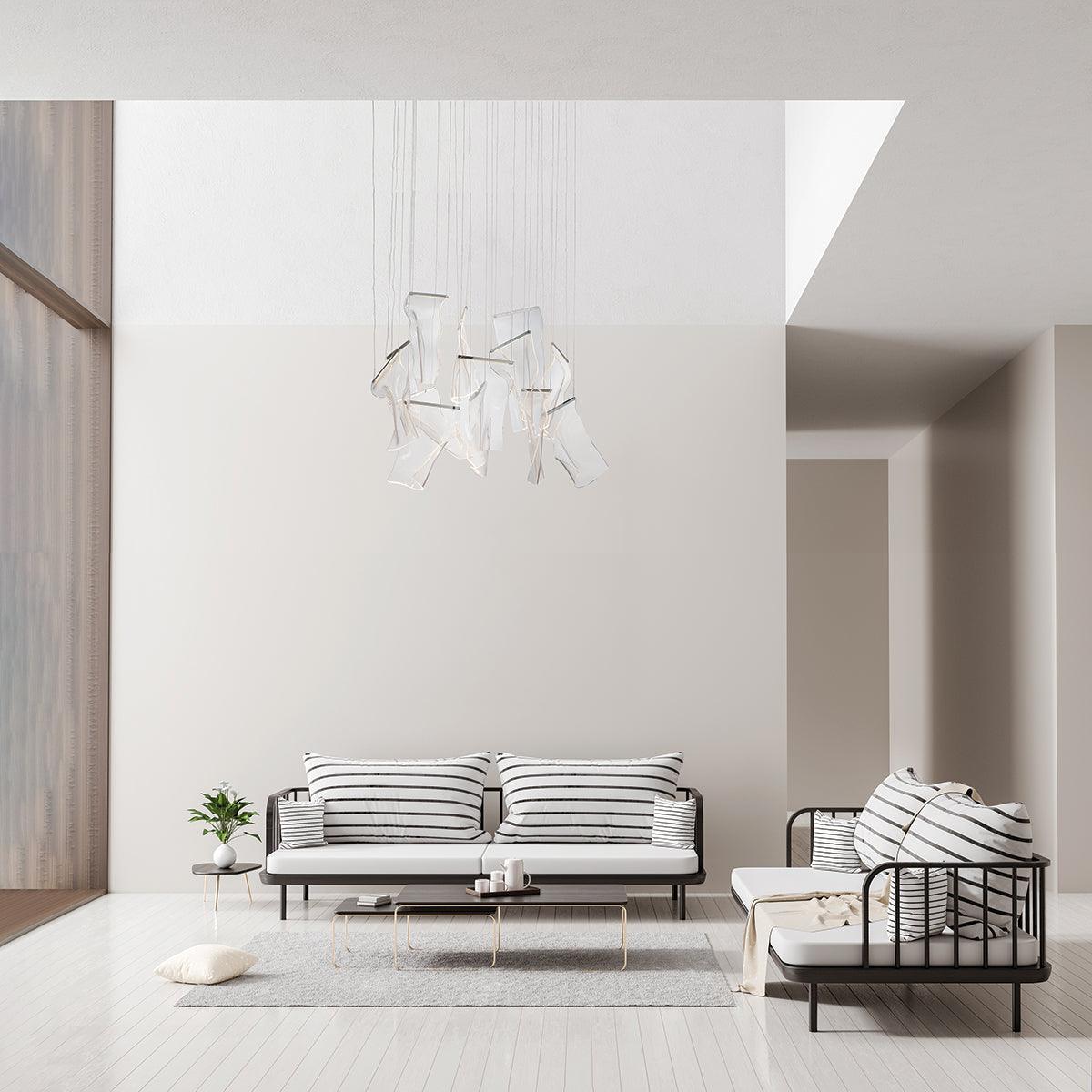 Acrylic LED Chandelier Dimmable Height Adjustable Dining Room Living Room — Gold Silver 3 to 12 Heads