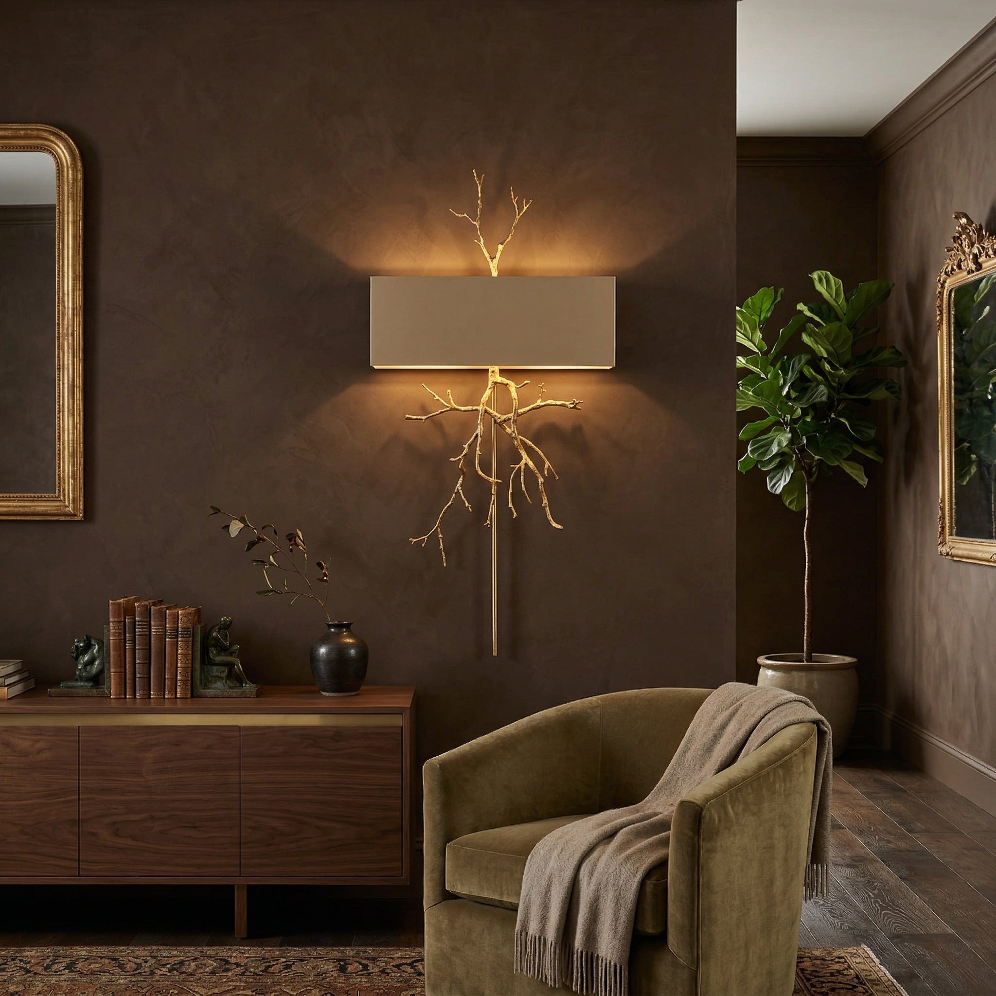 Twig Sculptural Wall Lamp Organic Branch LED Warm White Living Room Bedroom Restaurant — Brass Black