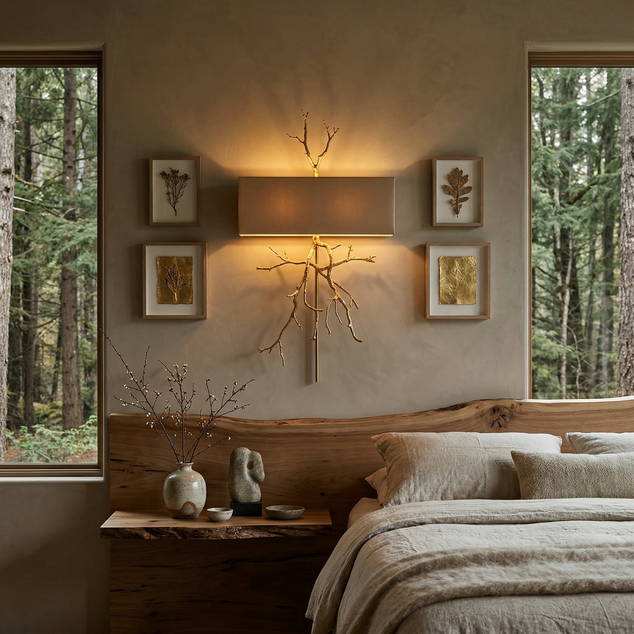 Twig Sculptural Wall Lamp Organic Branch LED Warm White Living Room Bedroom Restaurant — Brass Black