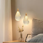 Gilded Serenity Gold Crystal Pendant Light Bedroom Living Room Kitchen Island — Raindrop Ring Hammer