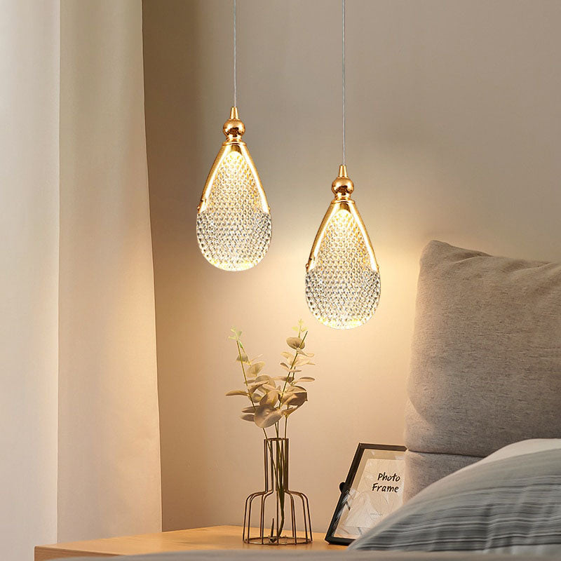 Gilded Serenity Gold Crystal Pendant Light Bedroom Living Room Kitchen Island — Raindrop Ring Hammer