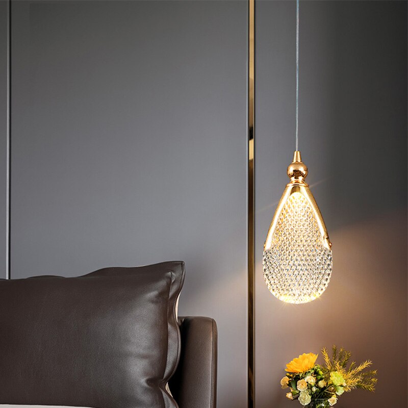 Gilded Serenity Gold Crystal Pendant Light Bedroom Living Room Kitchen Island — Raindrop Ring Hammer