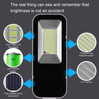 Solar flood light 200W equivalent dual head IP66 outdoor — installed on exterior wall