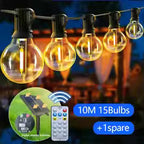Solar outdoor string lights warm white globe bulbs waterproof — solar panel detail