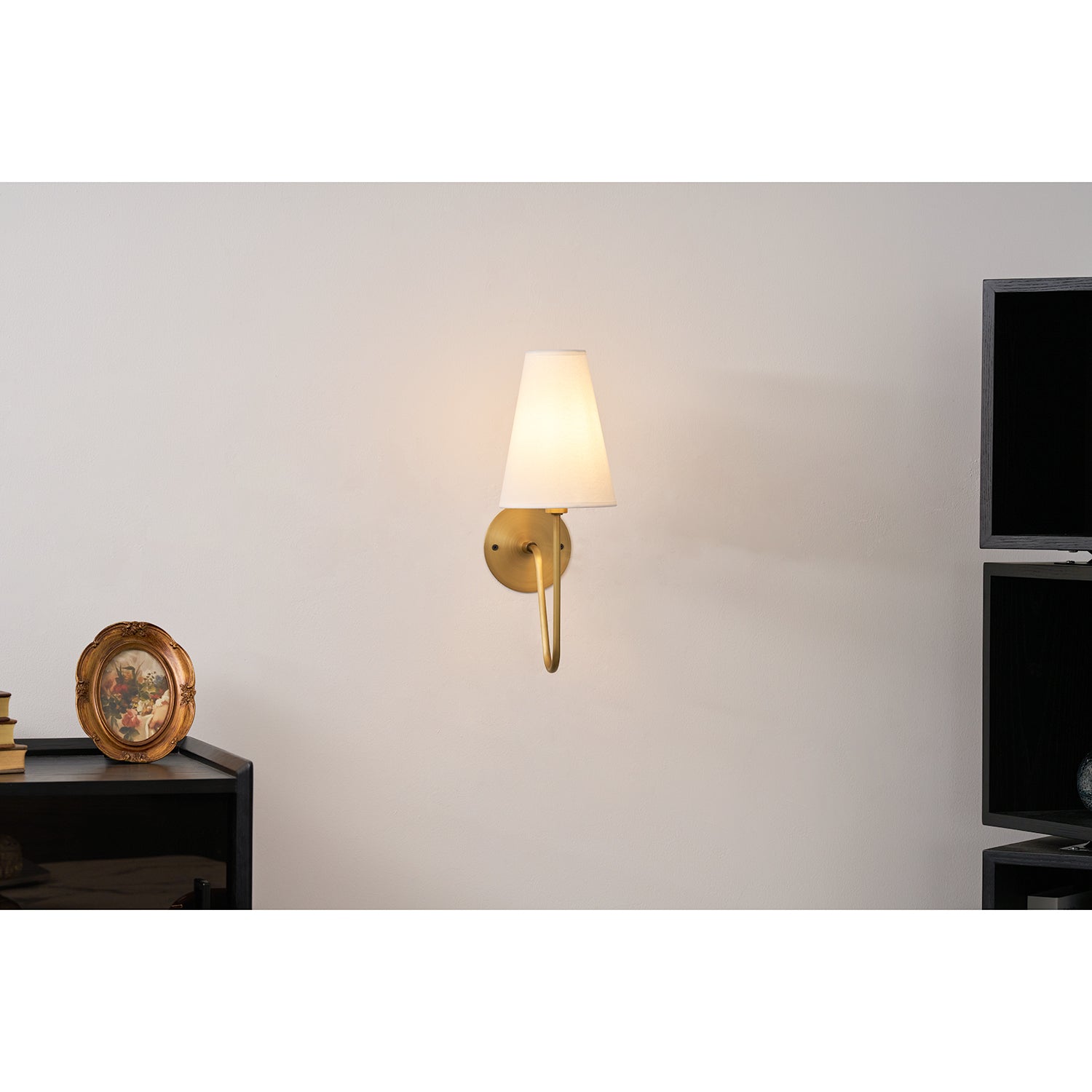 Scoop Brass Wall Lamp Sculptural Modern Bedroom Living Room Hallway — Brass Black