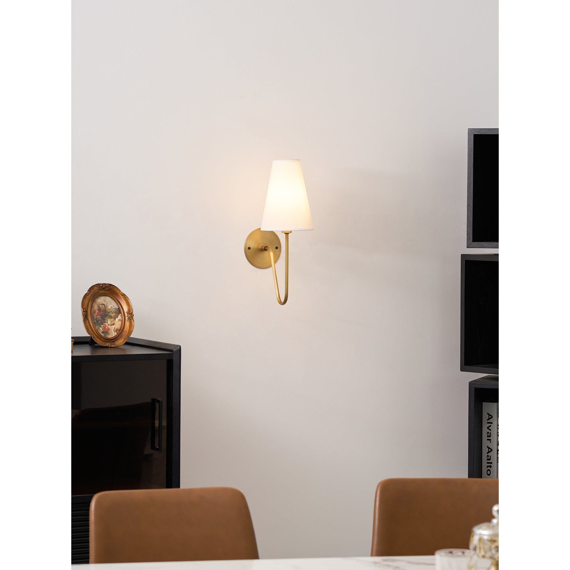 Scoop Brass Wall Lamp Sculptural Modern Bedroom Living Room Hallway — Brass Black