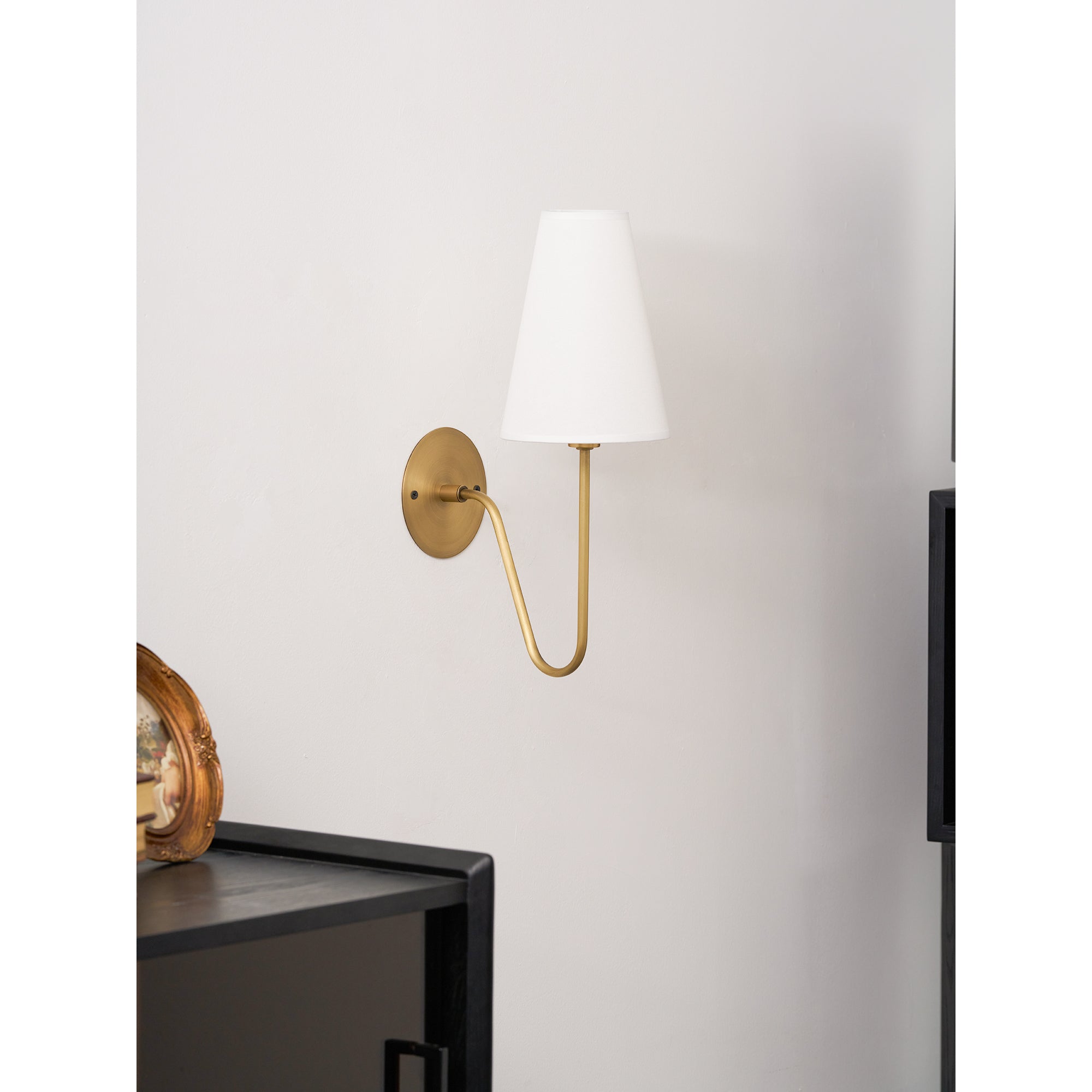 Scoop Brass Wall Lamp Sculptural Modern Bedroom Living Room Hallway — Brass Black